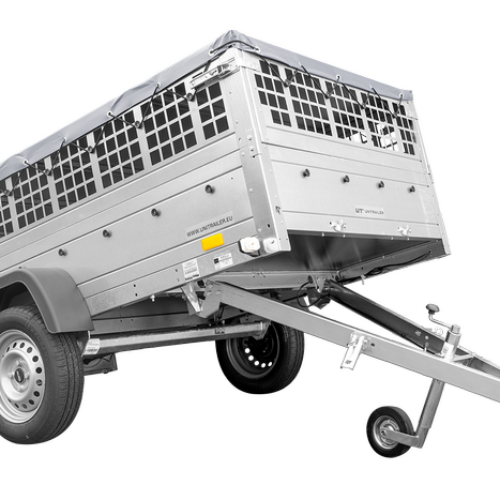 Remolque Grande Ligero Garden Trailer 230 Kipp Con Rueda De Apoyo, Laterales De Reja Y Lona Baja