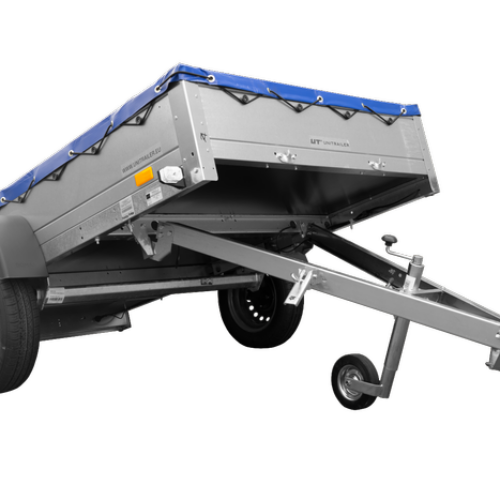 Remolque Ligero Unitrailer Garden Trailer 230 Kipp Con Rueda De Apoyo Y Lona Plana Azul